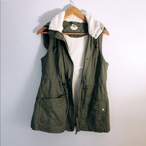 Olive green vest with hoodie
